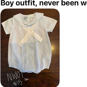 Petit Ami White and Blue Baby bubble, NWOT, 3mo